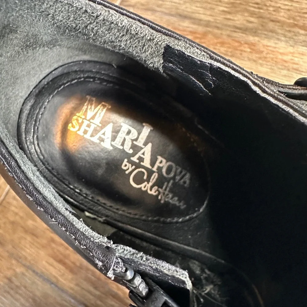 Maria Sharapova by Cole Haan‎ Black Leather Ankle Boots Buckle Stiletto Heels 7B